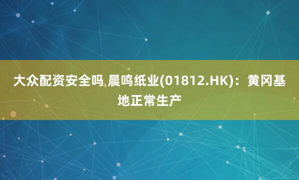 大众配资安全吗 晨鸣纸业(01812.HK)：黄冈基地正常生产